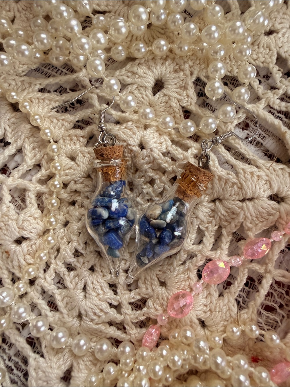 Blue Bottle Charm Earrings - Handmade Glass Vial Earrings